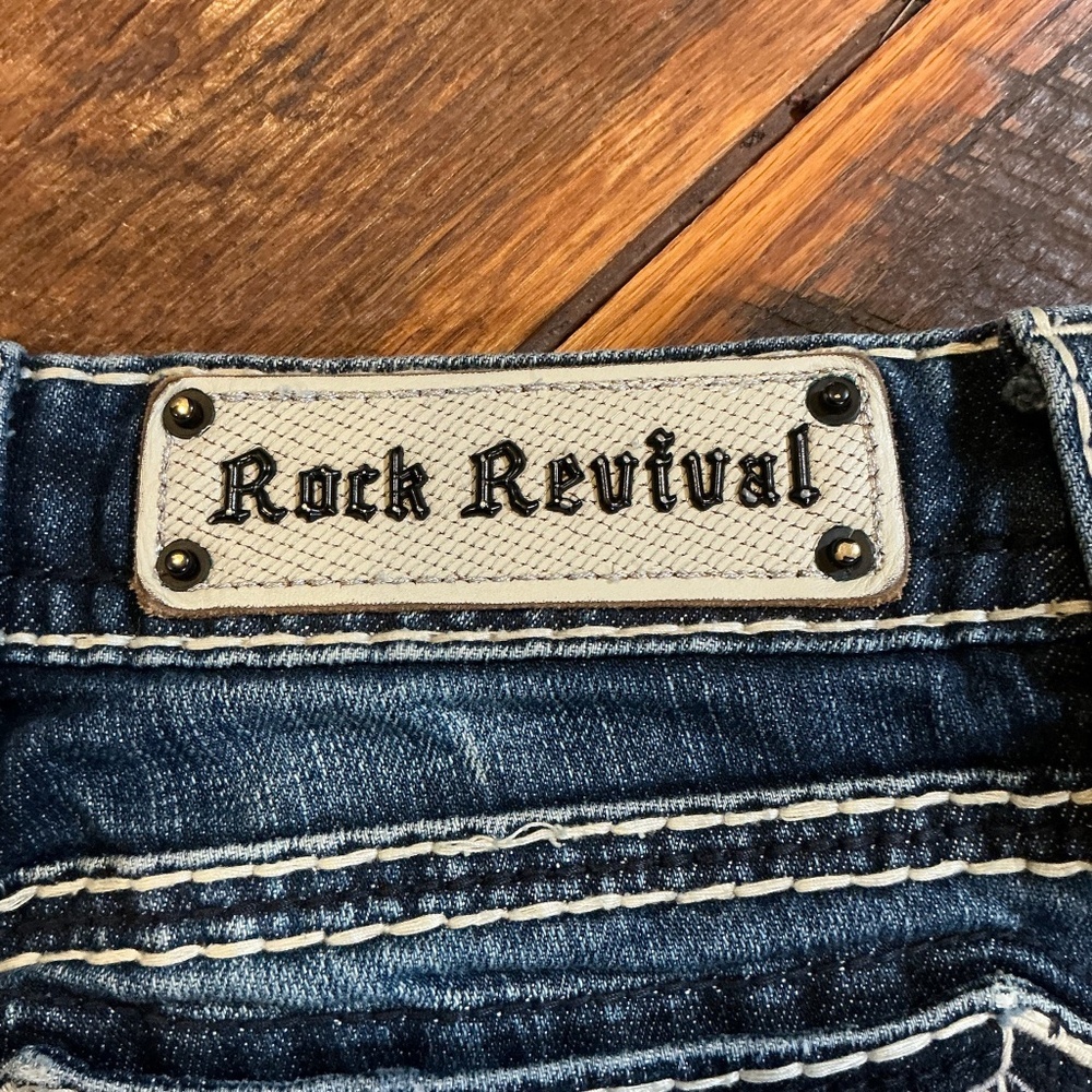 Rock Revival Sharon Skinny Jeans Dark Wash Distressed Embroidered Size 27 - Picture 12 of 12